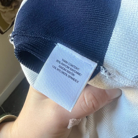 Derek Lam Striped Short-Sleeve Knit Top, Soft White/Blue, size Small - Picture 4 of 5